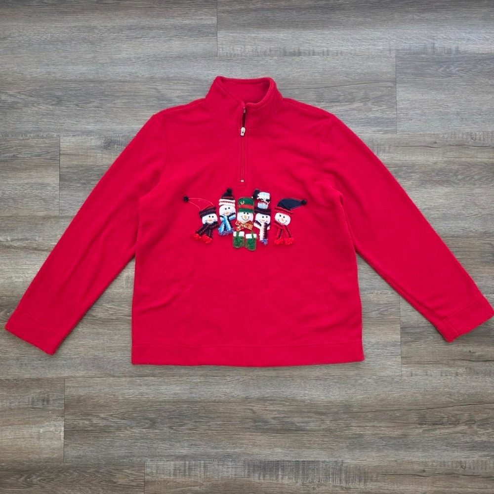 White Stag Vintage Red Snowman Christmas Fleece Quarter Zip Pullover Womens S